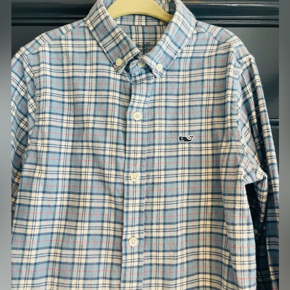 NWT Vineyard Vines Boys Cotton Flannel Buttondown Shirt Blue White Pink Sz 5 - Picture 2 of 6